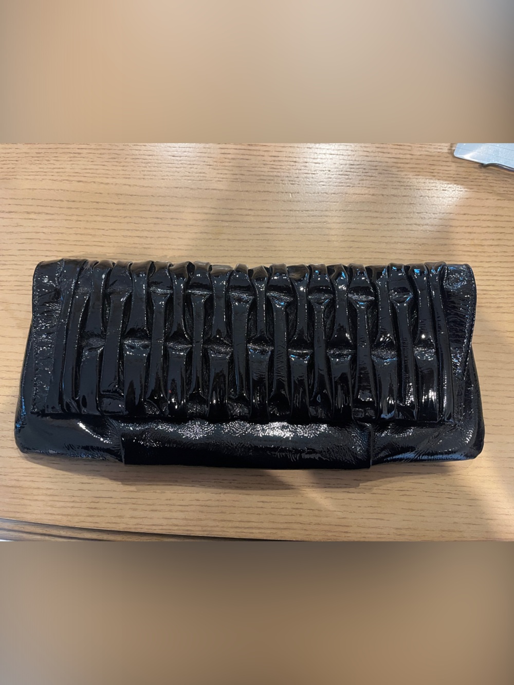 Kenneth Cole Black Patent Ruched Clutch